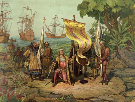 Illustration of Christopher Columbus arriving in America