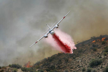 Calfire S-2F3AT Tanker 71 working the Sawtooth Complex Fire in San Bernardino County, California, September 2006