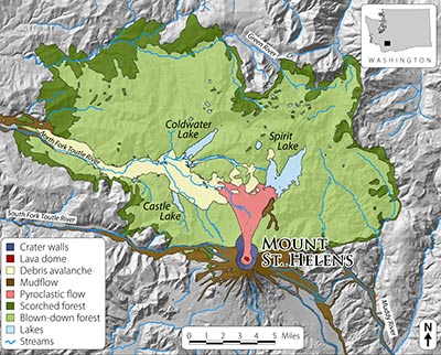 This map shows the disturbance zones created by the eruption