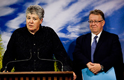 Janet Sumner and Natural Resources Minister Michael Gravelle. Photo: Canadian Boreal Forests Agreement Secretariat.