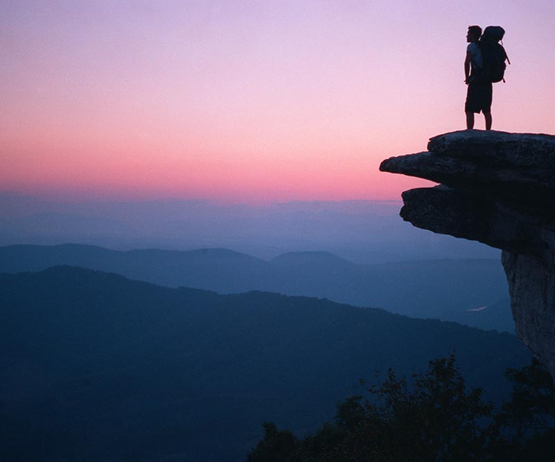McAfee Knob overlook in Virginia at sunset. Courtesy of the Appalachian Trail Conservancy.