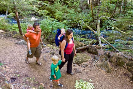 Hikers on the Little Zigzag Falls Trail in Oregon’s Mt. Hood National Forest