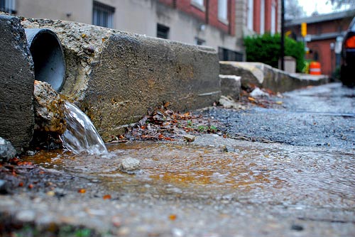 Stormwater flows onto a street