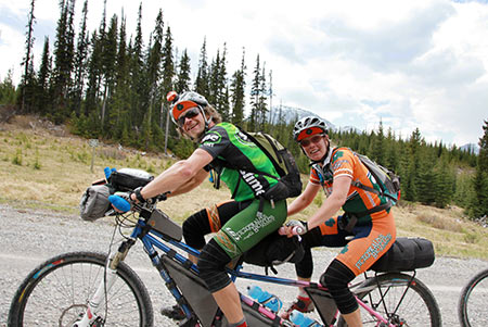 Jay and Tracey Petervary on their tandem bicycle, "the loveshack."
