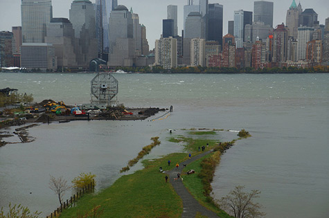 Flooding caused by Hurricane Sandy storm surges in Morris Canal Park in Jersey City