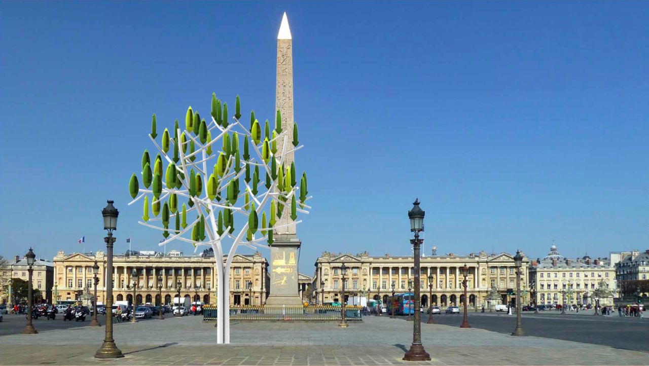 A Wind Tree in Paris' Place de la Concorde is being used to power street lamps.