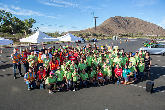 The volunteers at the California State University planting.