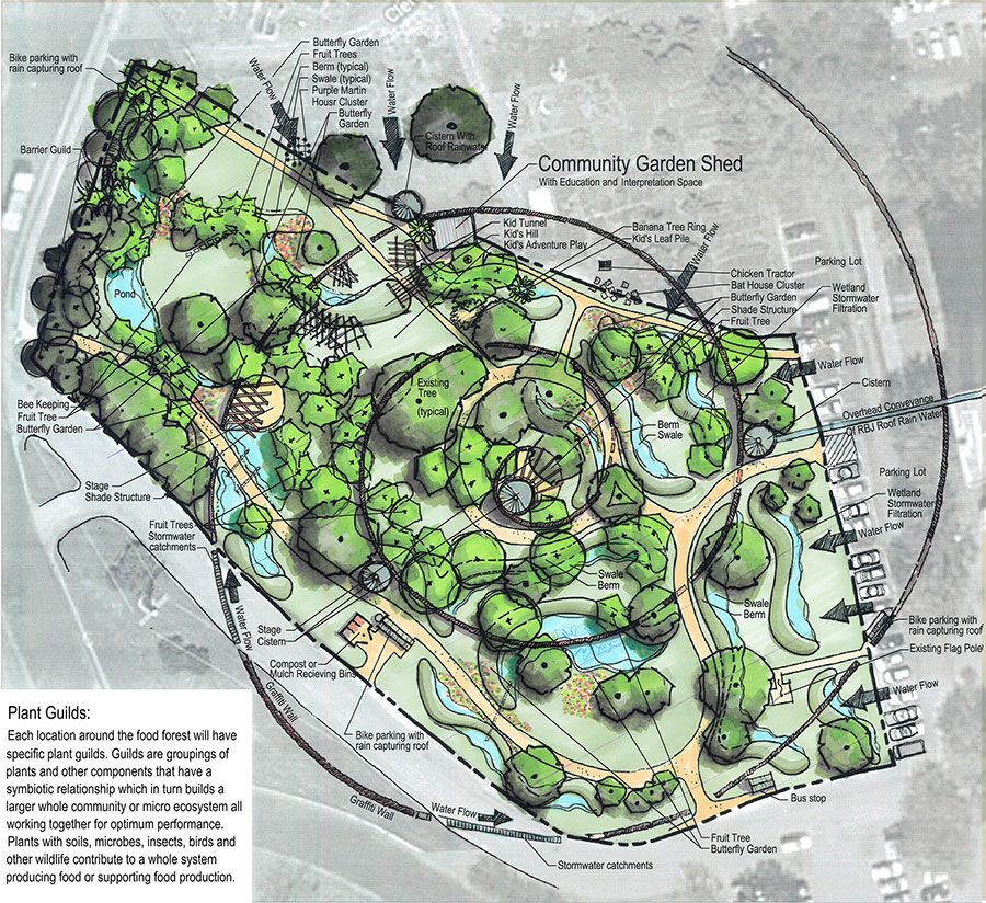 Site plan for an urban food forest project in Austin