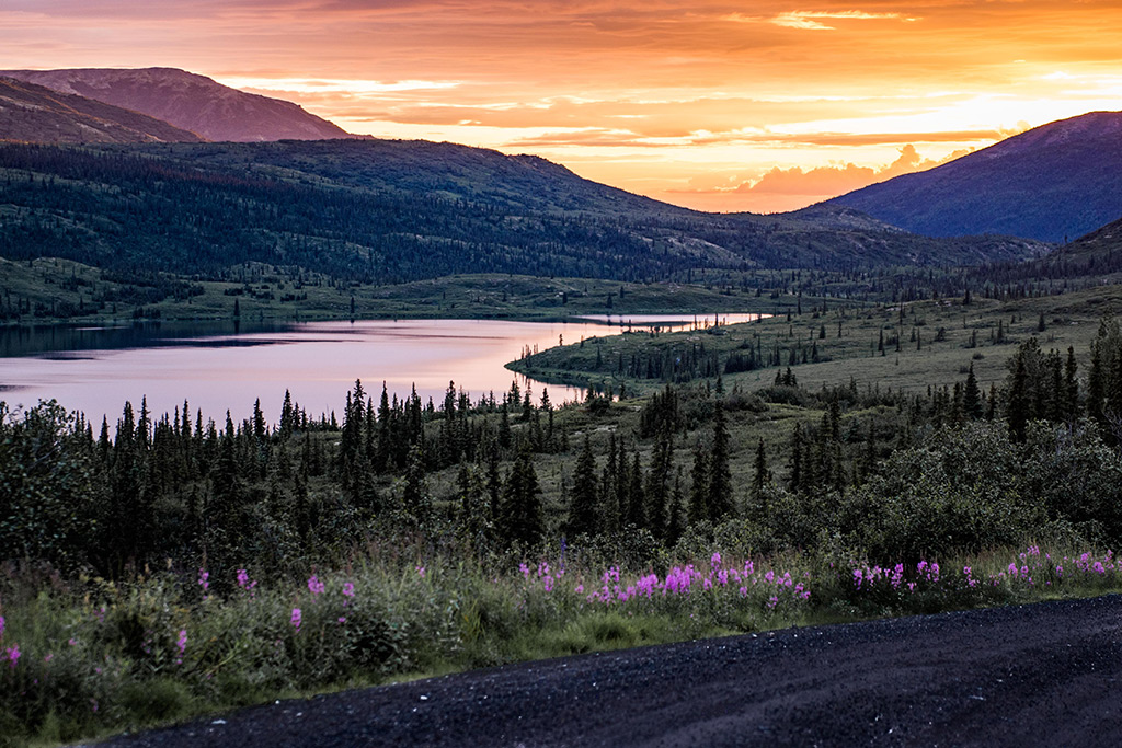 Sunset over Reflection Pond in Alaska.