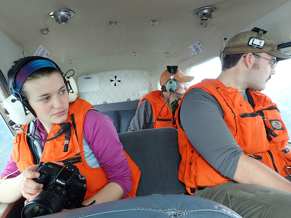 Measurement crew taking in the scenery on the flight south.