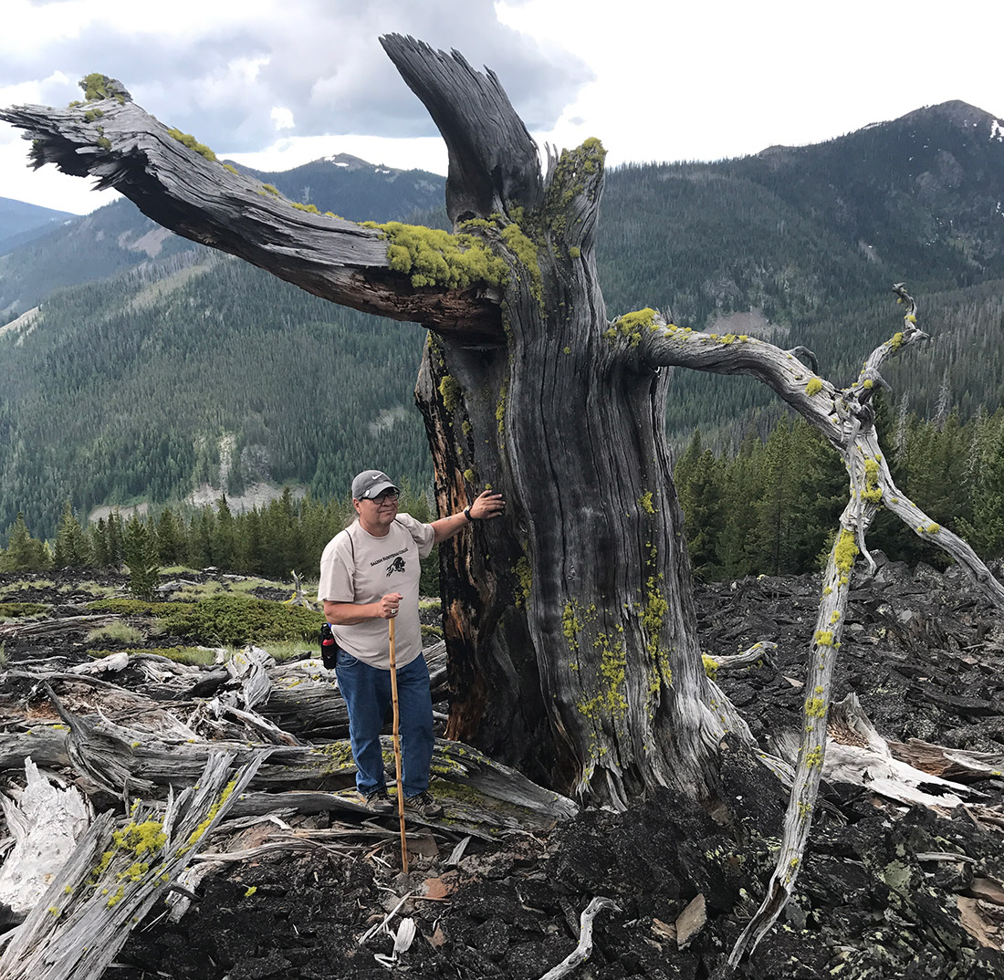 Durglo stands next to the Great Great Great Grandparent whitebark pine.