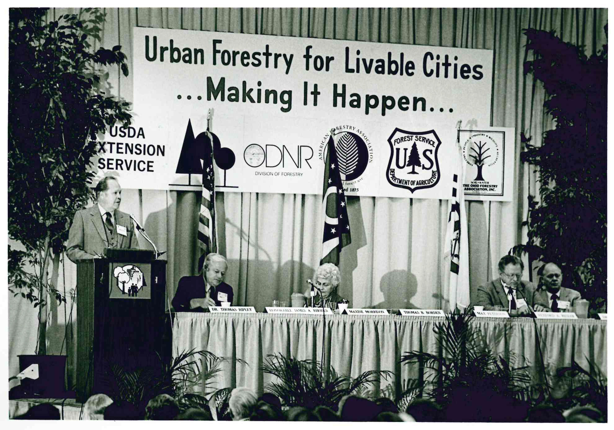 : In 1978, American Forests helped establish the urban forestry concept, rapidly becoming a catalyst for urban forestry. We were instrumental in establishing the National Urban and Community Forestry Leaders Council in 1981, later to be called the National Urban Forest Council. This is a photo of the proceedings of the second national urban forestry conference in 1982.
