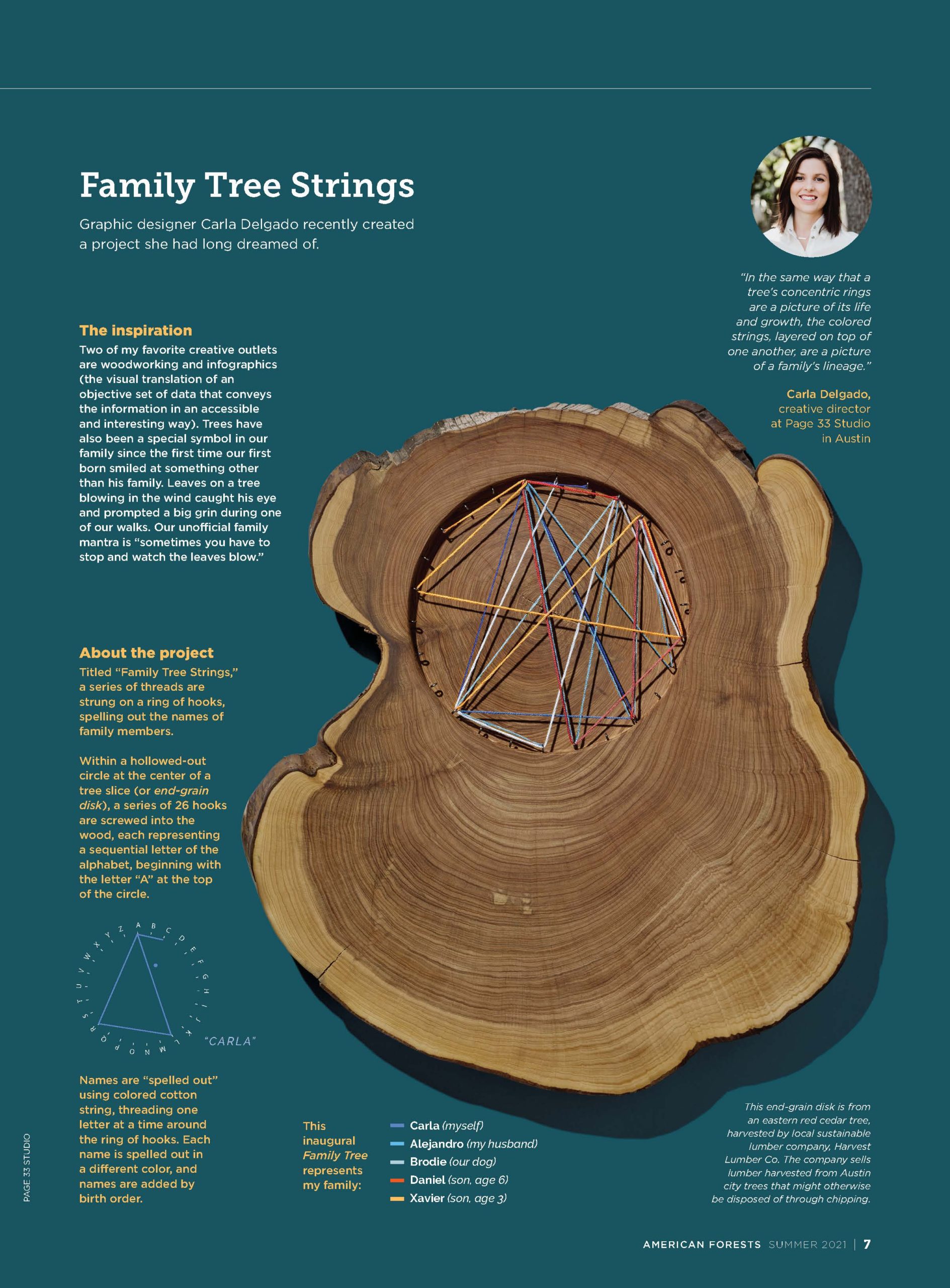Graphic designer Carla Delgado creates a project that reflects her family and their love of trees.