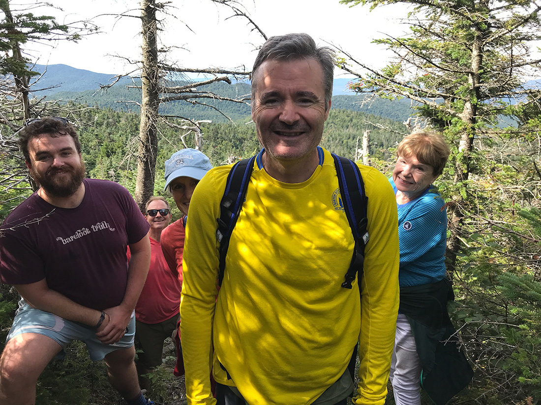 Daley and his family hike along Vermont’s Long Trail in Hazen’s Notch State Park. Pictured are Jad Daley (front), (from left to right) his nephew Connor Stevenson, brother-in-law Ken Stevenson, sister Shannon Daley-Harris and mother, Patti Daley.