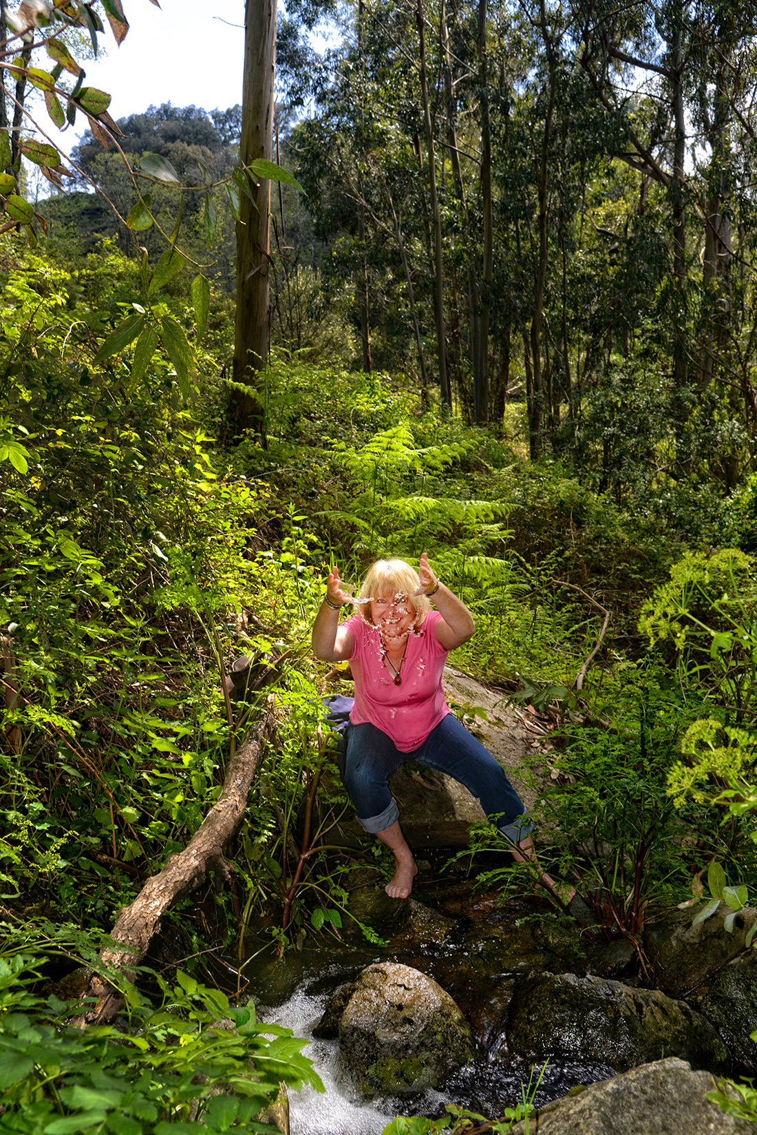 Suzanne Radford is a certified forest bathing guide and forest therapy practitioner. She helps people connect to nature through excursions in the Serra de Monchique mountain range of the Iberian Peninsula in Southern Portugal. Years ago, Radford discovered a secret waterfall in a forest she frequently visits. Now she offers her clients a chance to sit beside water, watch its movement and flow and listen as it cascades over the rocks. She encourages forest bathers to imagine the role the waterfall plays in feeding the mountain and surrounding forest, and to let the water wash over their hands and feet.