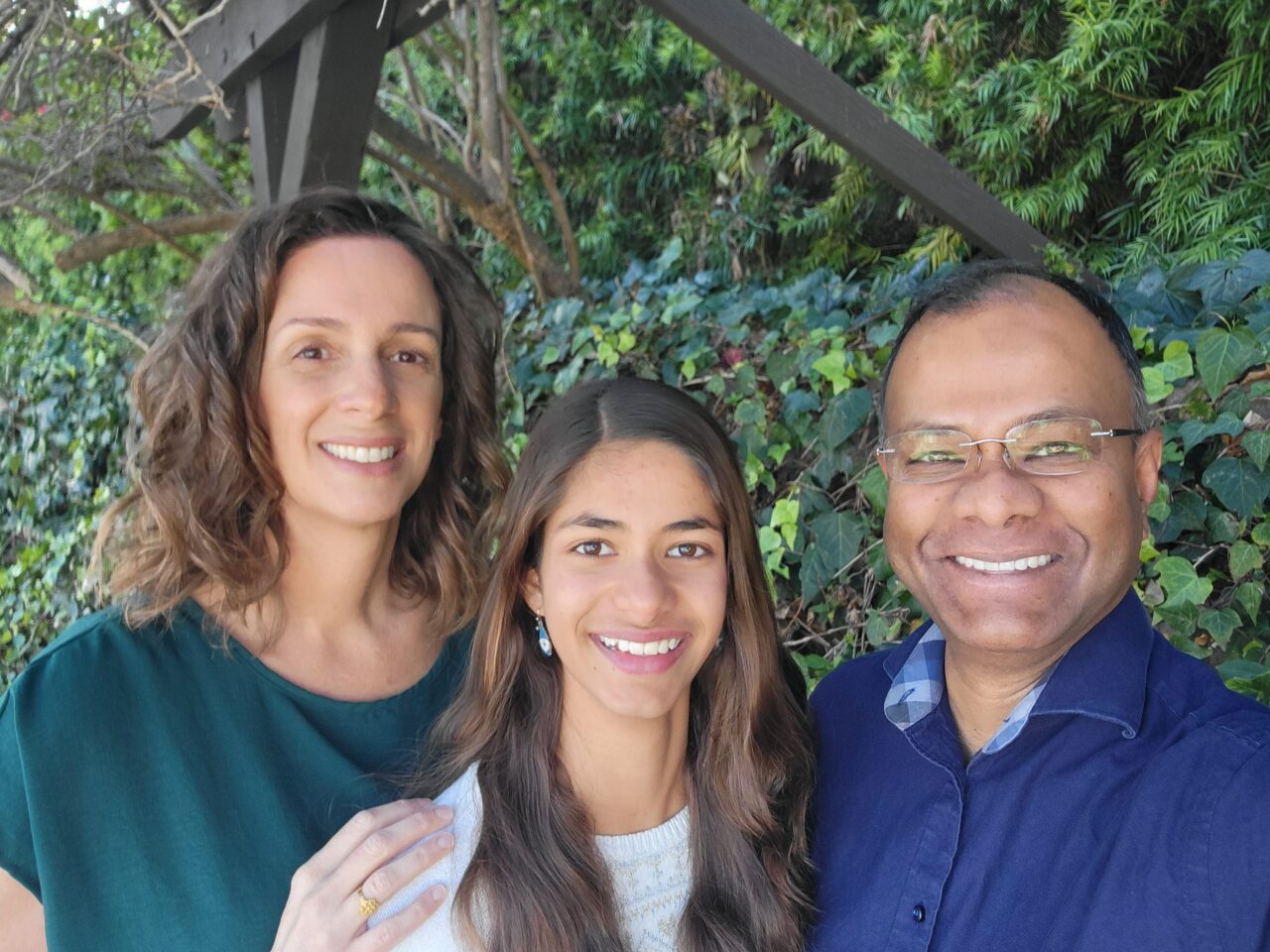 Valérie DuFort-Roy and Sudeepto Roy, with their daughter Amélie, make great efforts to keep their home in Del Mar, Calif., as eco-friendly as possible. Photo courtesy of the Roy family