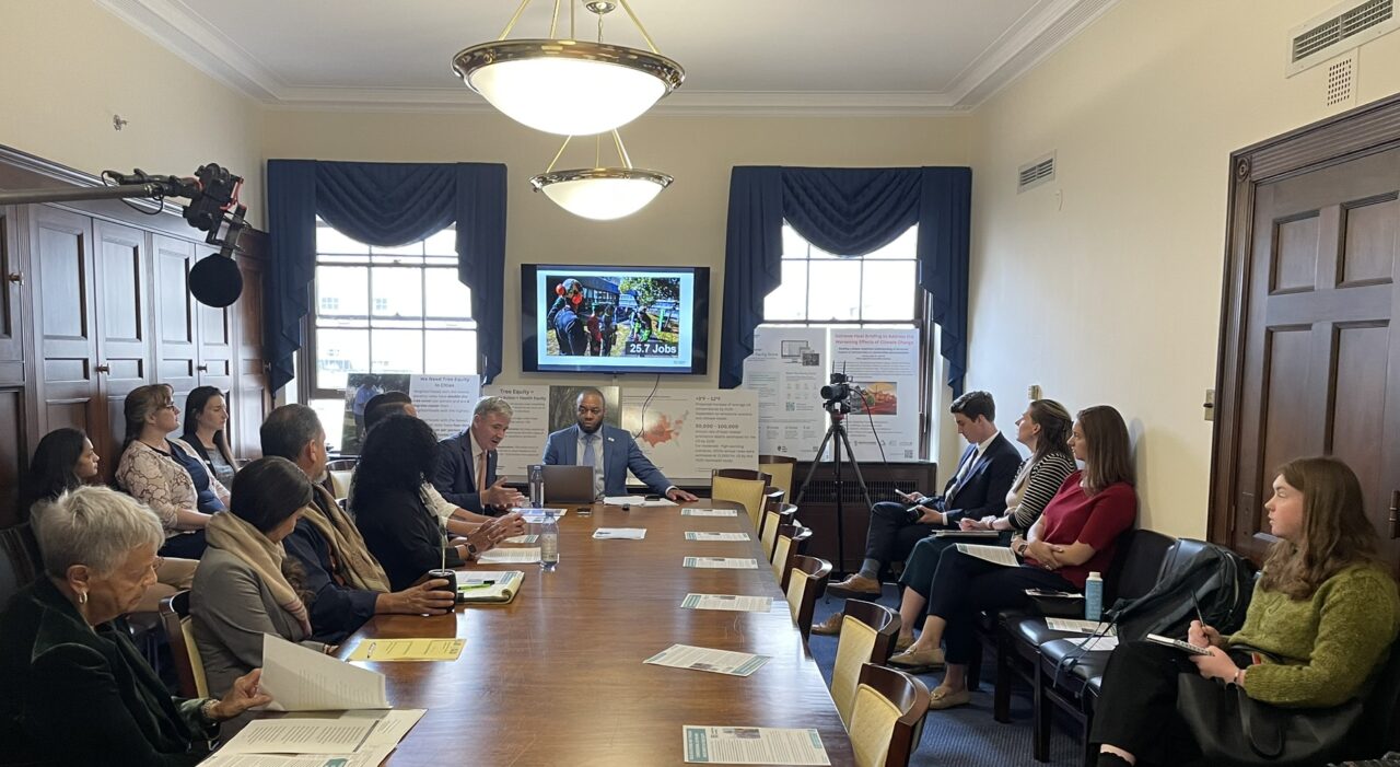 This past year, American Forests, alongside U.S. Representatives Ruben Gallego (D-AZ, now Senator) and Bonnie Watson (D-NJ), hosted a Congressional briefing on extreme heat to educate federal policymakers about the importance of cooling cities with urban tree planting and ensuring continued support for Tree Equity for their local constituents. This focus on building together for amplified impact is a core tenet of our mission.