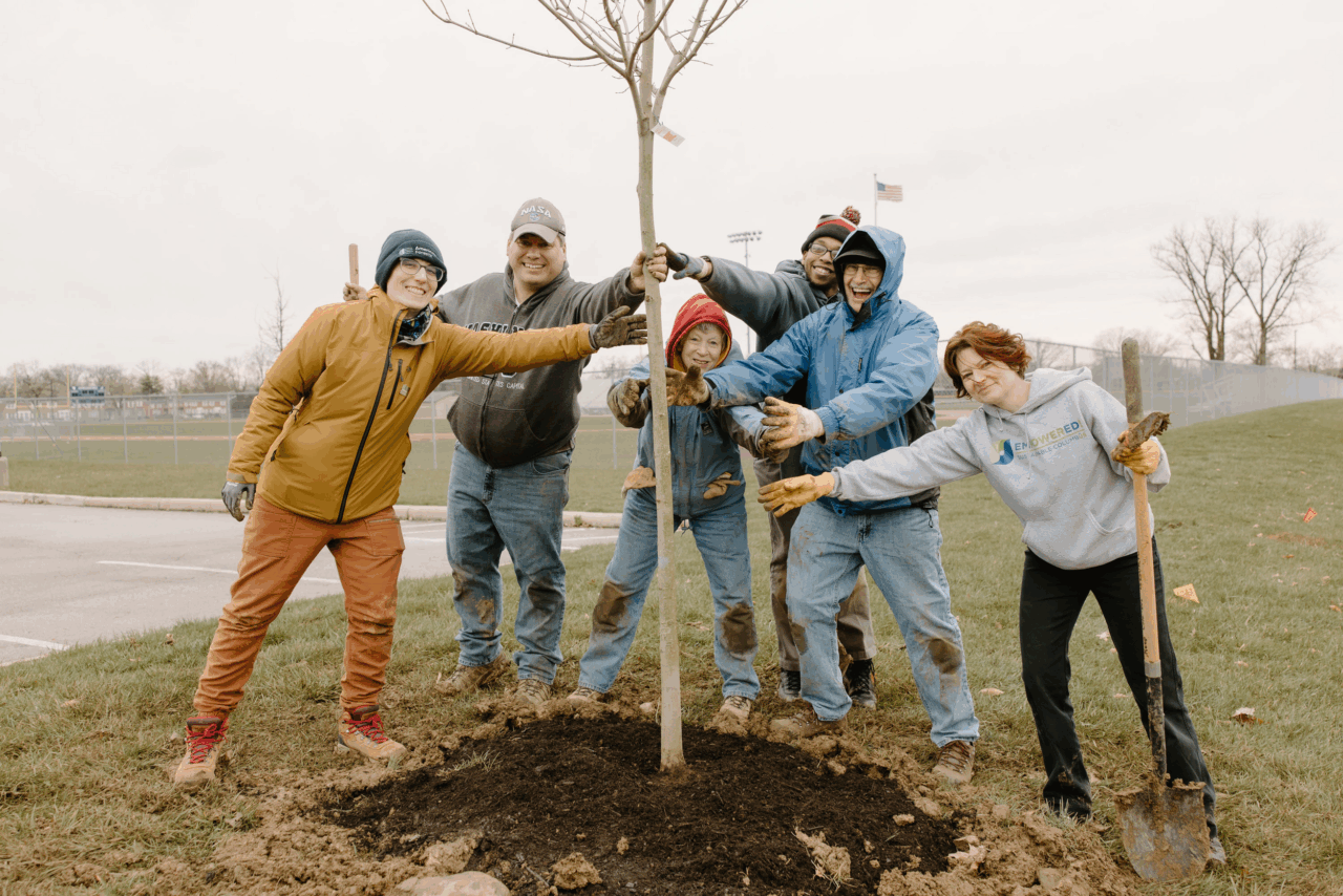 A tree planting capstone event to celebrate the launch of the Franklin County Tree Equity Score Analyzer at the Columbus Africentric Early College campus. In partnership with Green Columbus and Sponsored by Google. CREATOR Mikayla Heinen/Green Columbus/American Forests Mikayla Heinen Photography